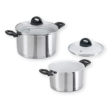 Genius Cerafit Steel Kochtopf-Set 20cm (3,6l) + 24cm (6l) mit Glasdeckel - Edelstahl-Topf beschichtet | Nudeltopf für alle Herdarten & Induktion | Sandwichboden mit Aluminiumkern im Sale